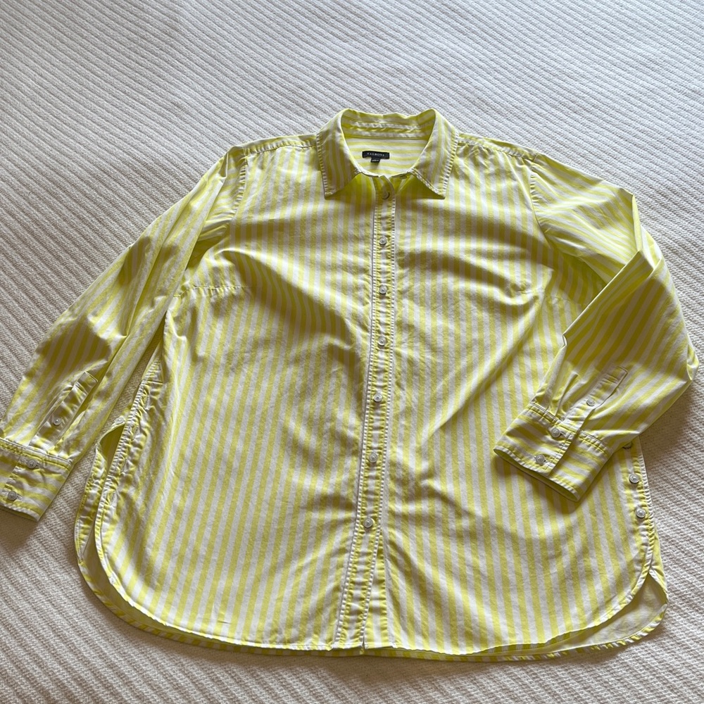 Talbots Cotton Button Tunic Shirt Long Women’s Large Striped Yellow White Beachy